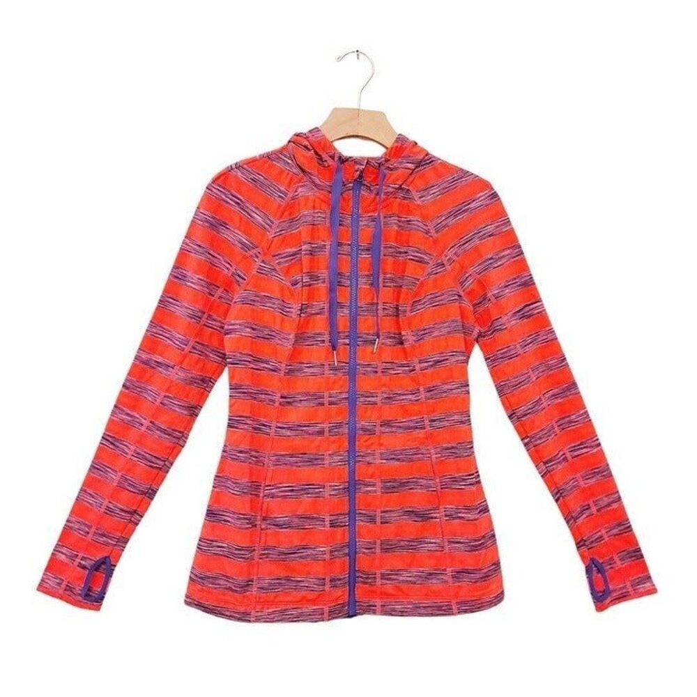 Lukka Hoodie Womens Medium Neon Pink Full Zip Striped Long Sleeve Athletic
